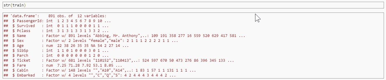 use R and the train dataset to build our model