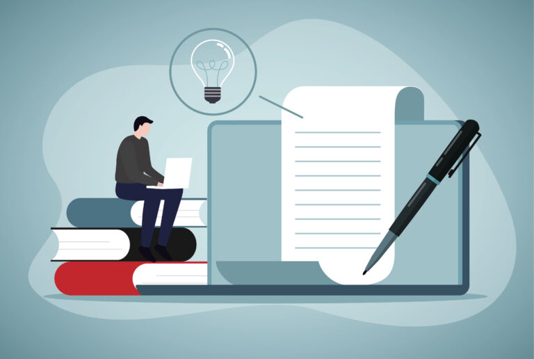 Man doing research and writing an article.