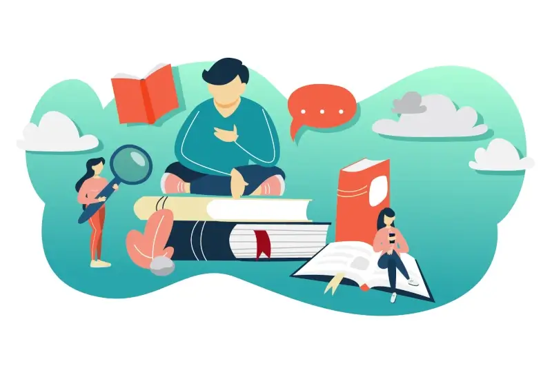 A cloud of cartoon people and objects