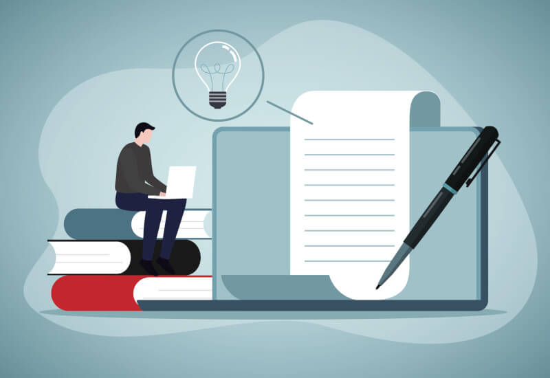 An abstract cartoon of a man working and thinking