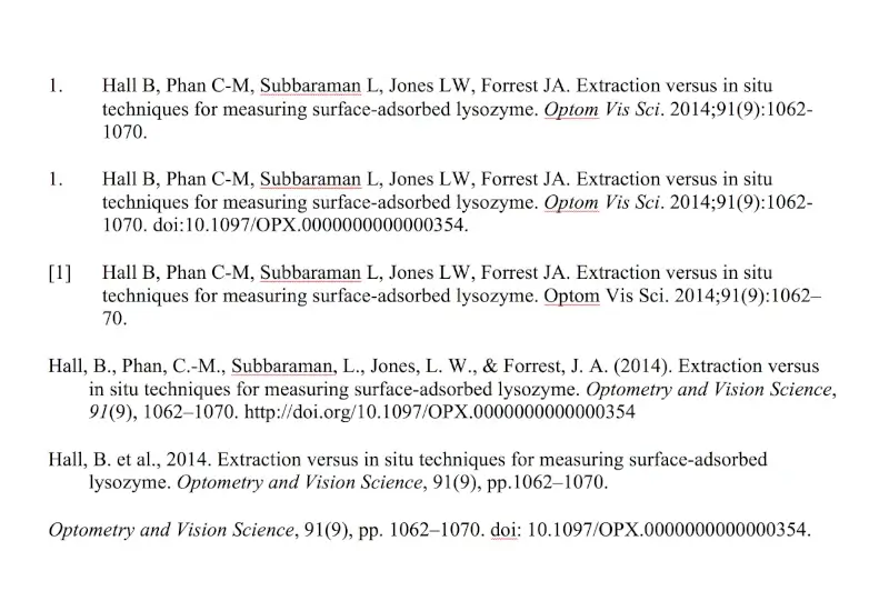 A list of references