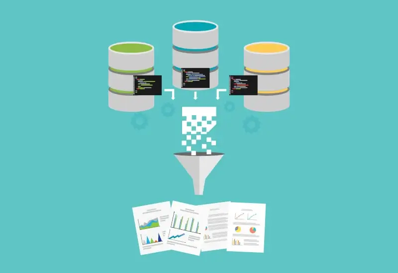 A graphic depicting databases shredding data into journal papers