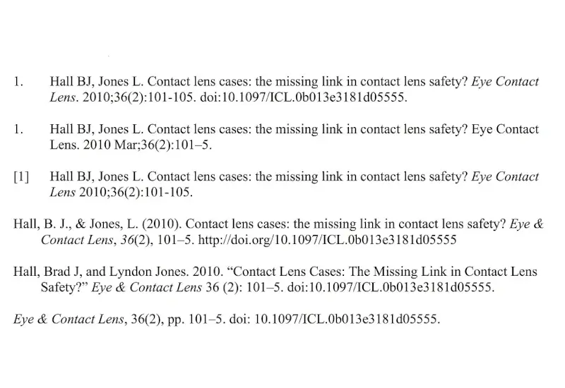 A list of references